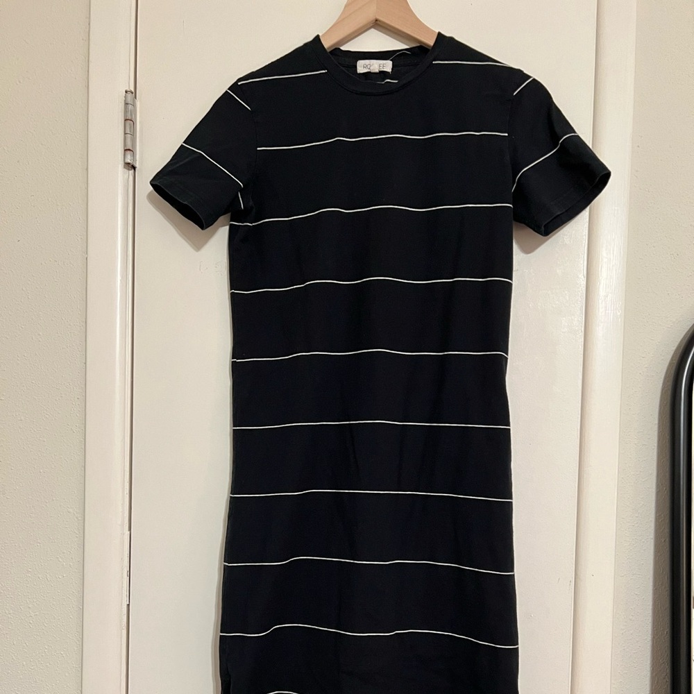 Roolee Black with White Stripe Midi Dress